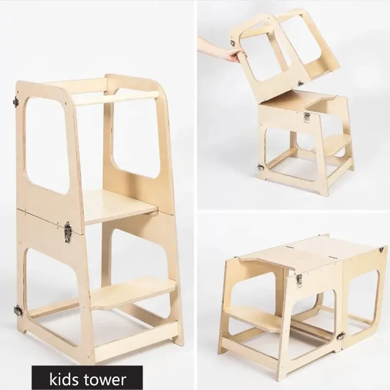 Montessori Adjustable Height Foldable Learning Helper Tower Kitchen Step Stool Children Learning Tower