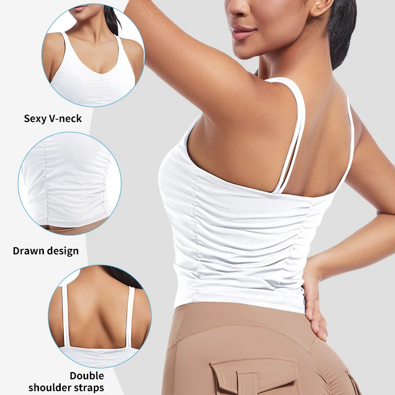 7075 Women Sexy Thin Strap Golf Tank Top V Neck Summer Fitness Tennis Gym Activewear