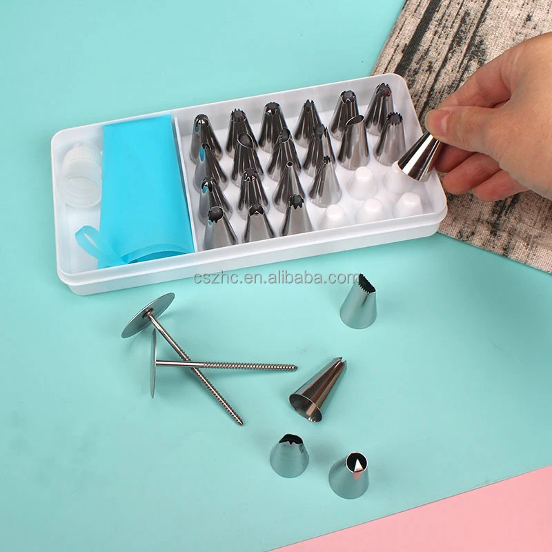 28-Piece Cake Decorating Tools Supplies Kit 24 Numbered  Piping Icing Tips 1 Pastry Bag 1 Flower Nail 1 Coupler for Baking