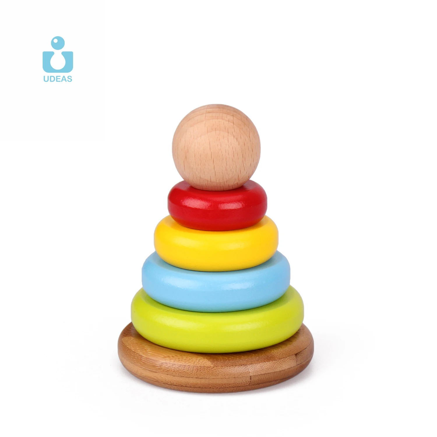 Montessori Wooden Rainbow Stacking Toy Stacked Stacker Rings Circle Toy 2021 Wooden Rainbow Stacking Toy for Kids