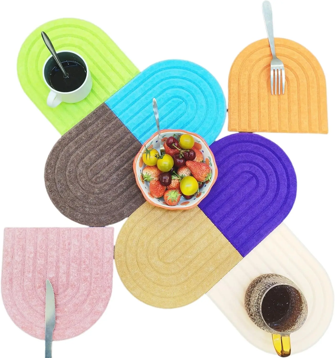 Set of 8 Premium Cup Mats Heat Resistant wine glass coasters Colorful Felt Coasters for Drinks