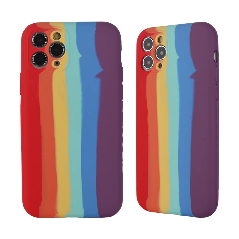 Fashion Funda Protectora De Silicio Liquido For iPhone 12 Rainbow Liquid Silicone Phone Protector Case Estuches For Samsung S21