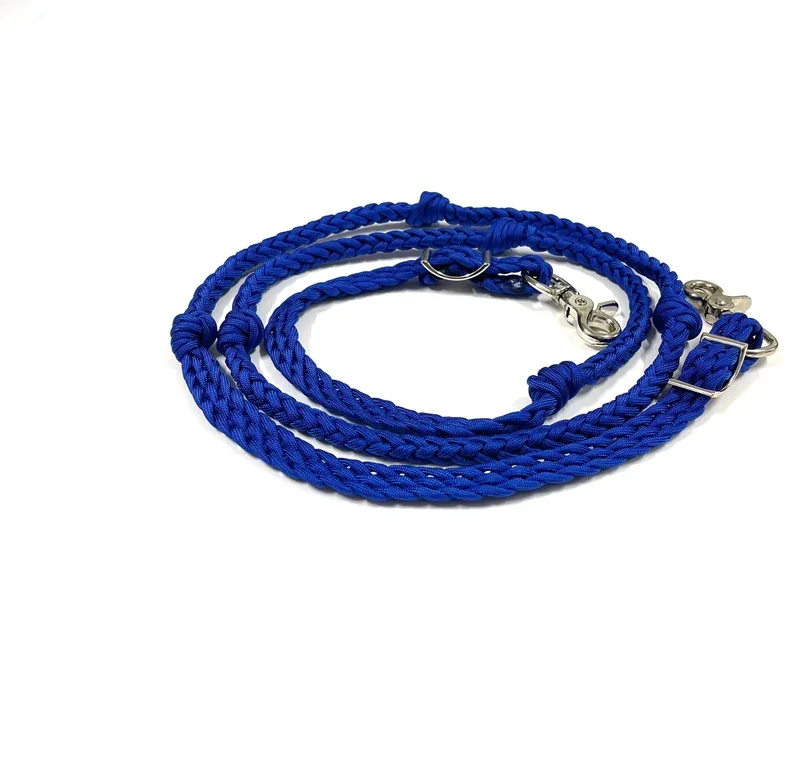 personalized length western tack barrel hand braided  burgundy paracord barrel racing reins with grip knots