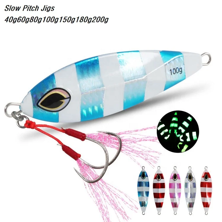 New Design Sea Fishing 40g60g80g100g150g180g200g250g Luminous Slow Pitch Jigs With Asssist Hook Lead Fish