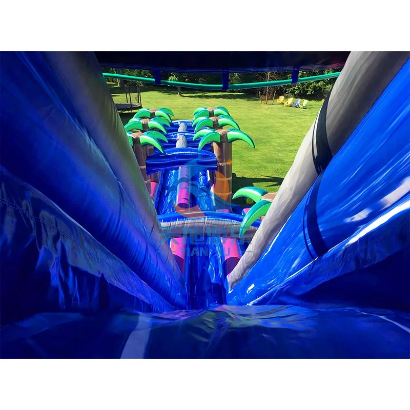 Tropical Purple Lightning Dual Lane Water Slide 30Ft Rapid Crush Plunge Custom Size PVC Indoor/Outdoor Monster Inflatable Pool