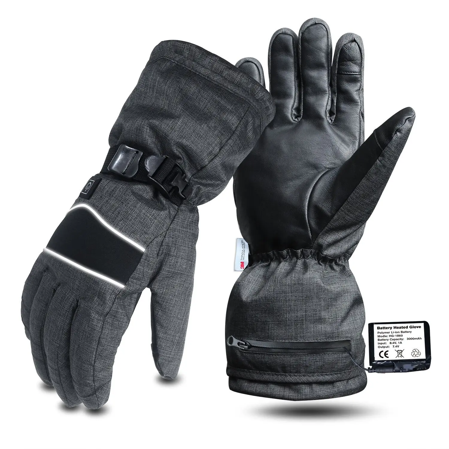 Waterproof Electric Heated Ski Gloves with Rechargeable Battery Temperature Control