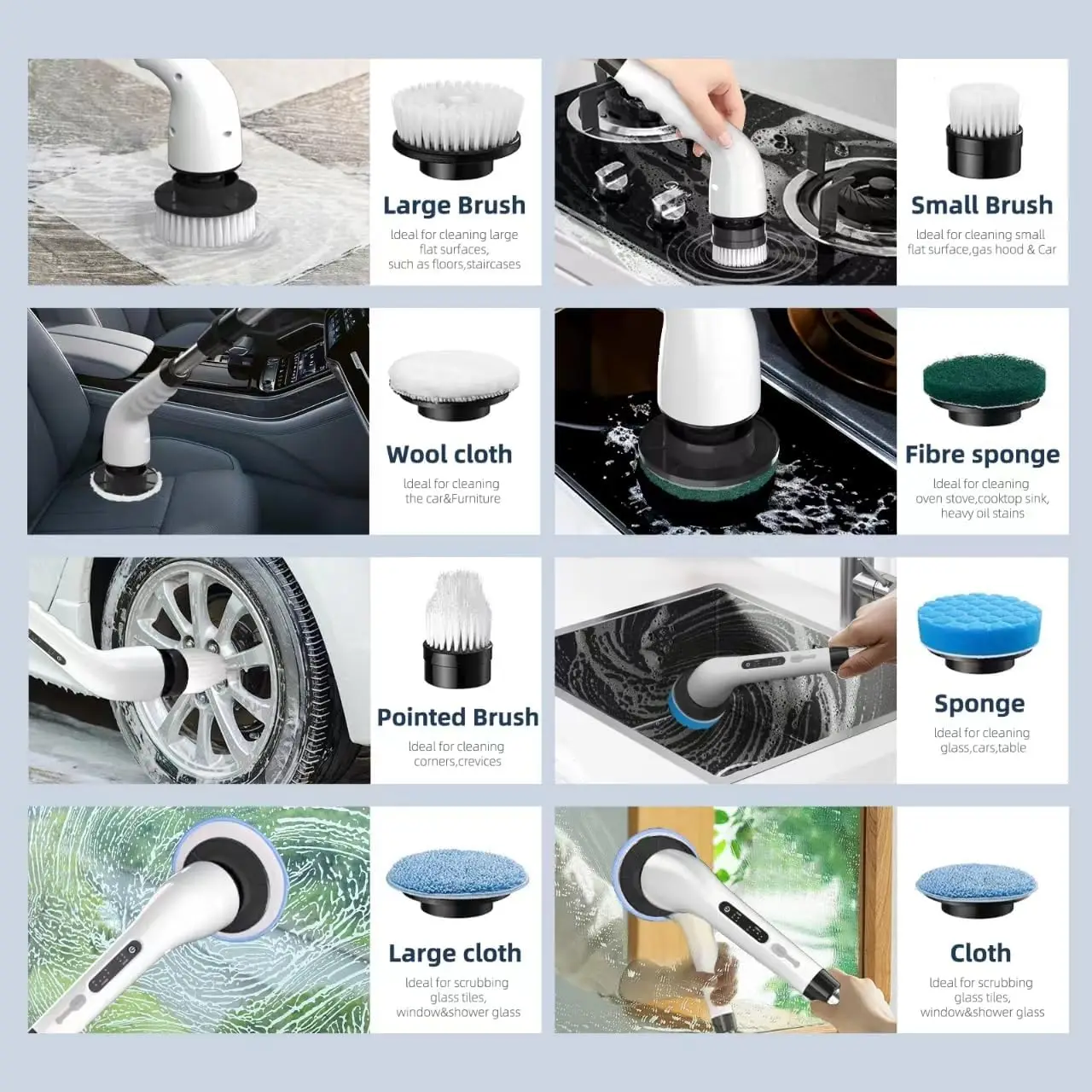 Electric Spin Scrubber Long Handle Electric Cleaning Brush With 8 Replaceable Brush Heads For Bathroom Kitchen Floor Clean