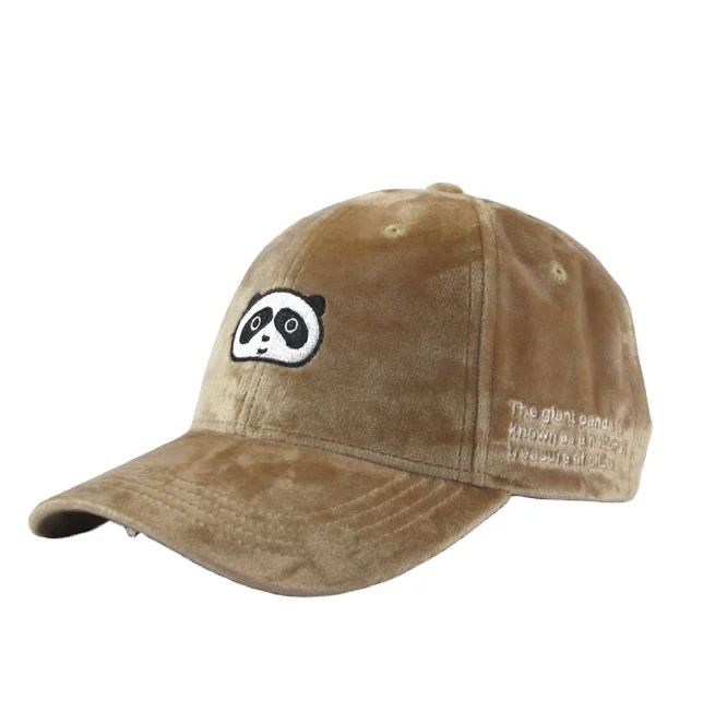 Youth Fashion Boys Girls Winter Warm Sports Caps Black Pink Khaki Custom Flat Embroidery Logo Panda 6 Panel Velvet Baseball Caps