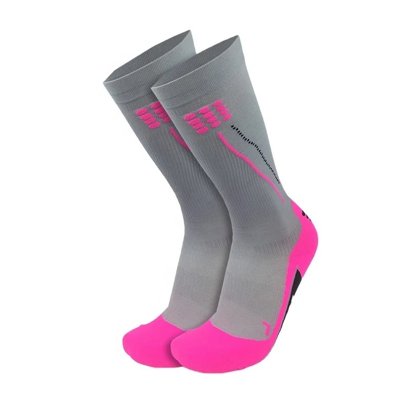AJ 1822 New Fancy Mens 20-30mmHg Grey Pink Sport Running Nylon Compression Socks Manufacturer