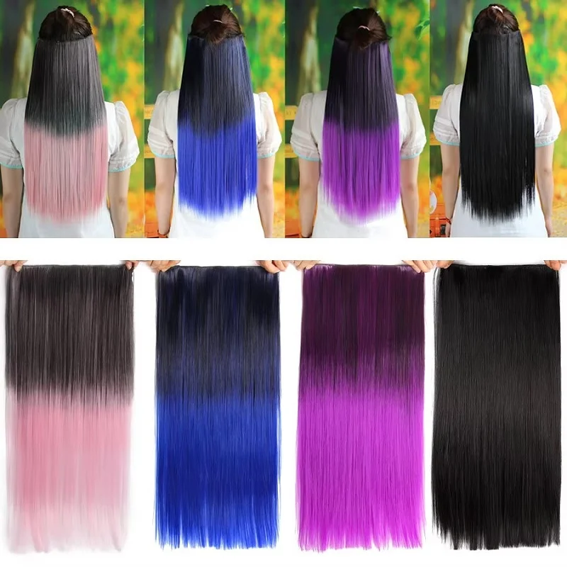 Wholesale 23.6 Inch Double Drawn Straight Wig Seamless One Piece Clip In Hair Extension For Women Ombre Wig