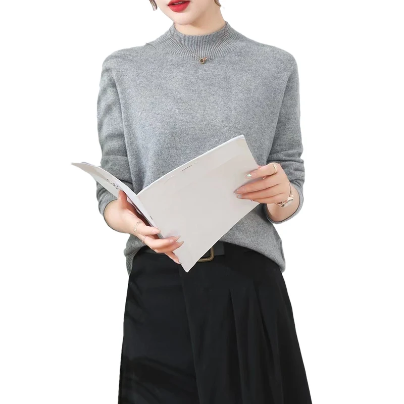 sweater custom 100% cashmere seamless one-piece sweater with half turtleneck inside and a solid color blouse for women