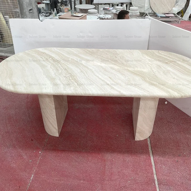 Natural Stone Furniture Contemporary Design Marble Dinner Table Italian Super White Travertine Top Dining Table