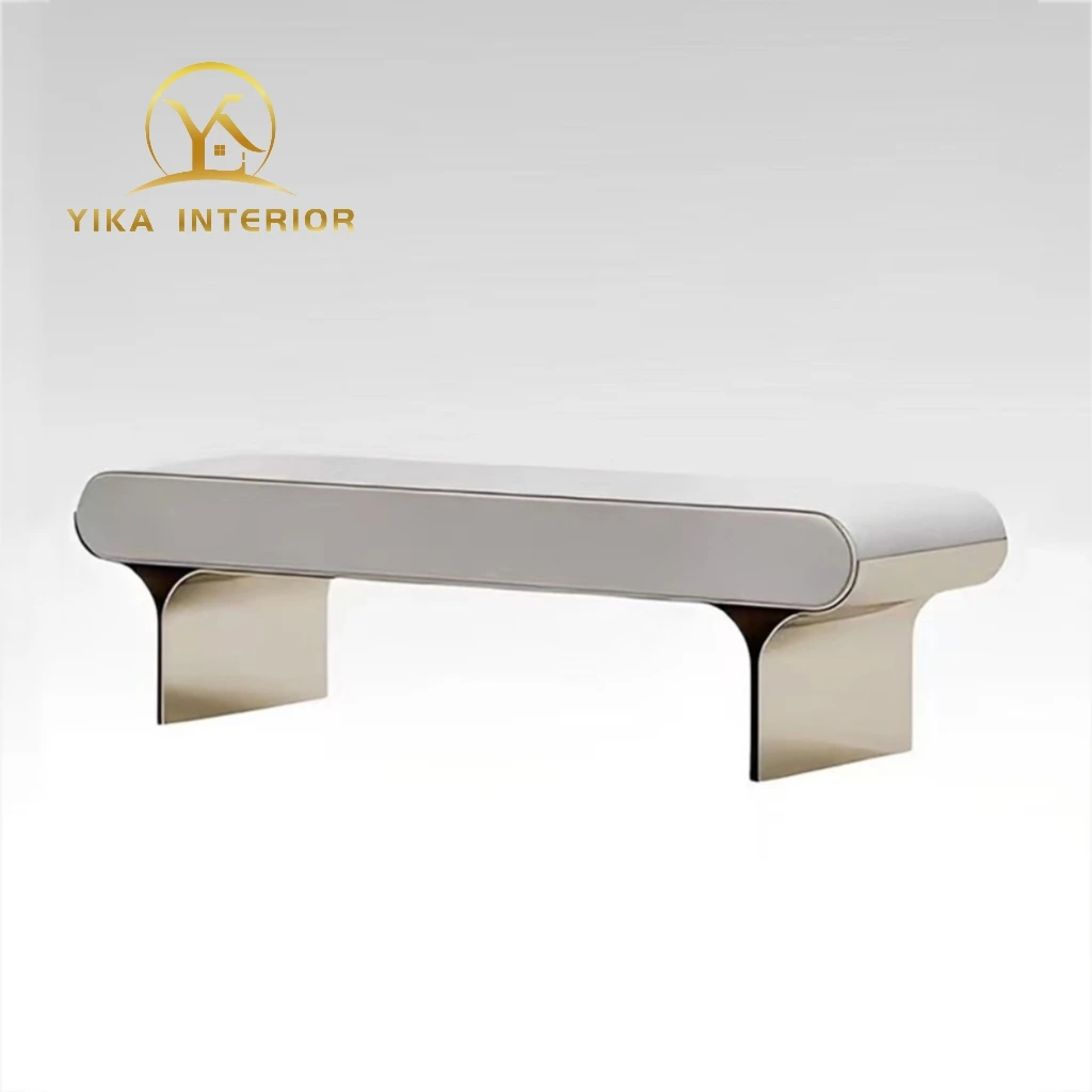 Italian minimalist bedroom bed end leather stool modern simple elegant shoe stool living room light luxury sofa long bench seat