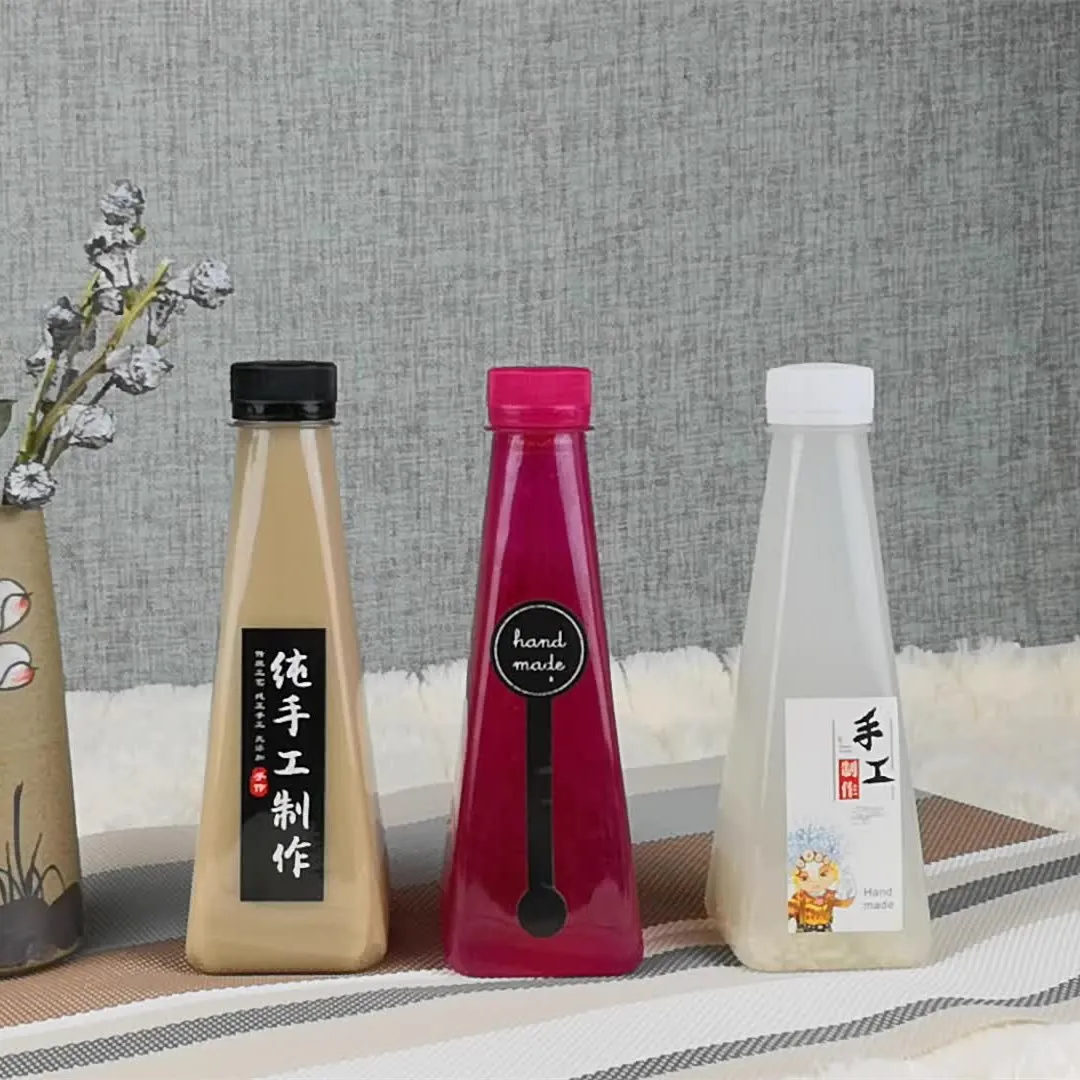 Cute 300ml 10oz tower-shaped thickened pet plastic bottle juice drink yogurt tea drink bottle conical beverage bottle