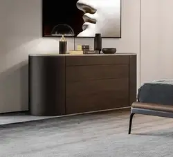 Italian Minimalist Luxury Marble Top Sideboard Round Wooden Sideboards Drawer