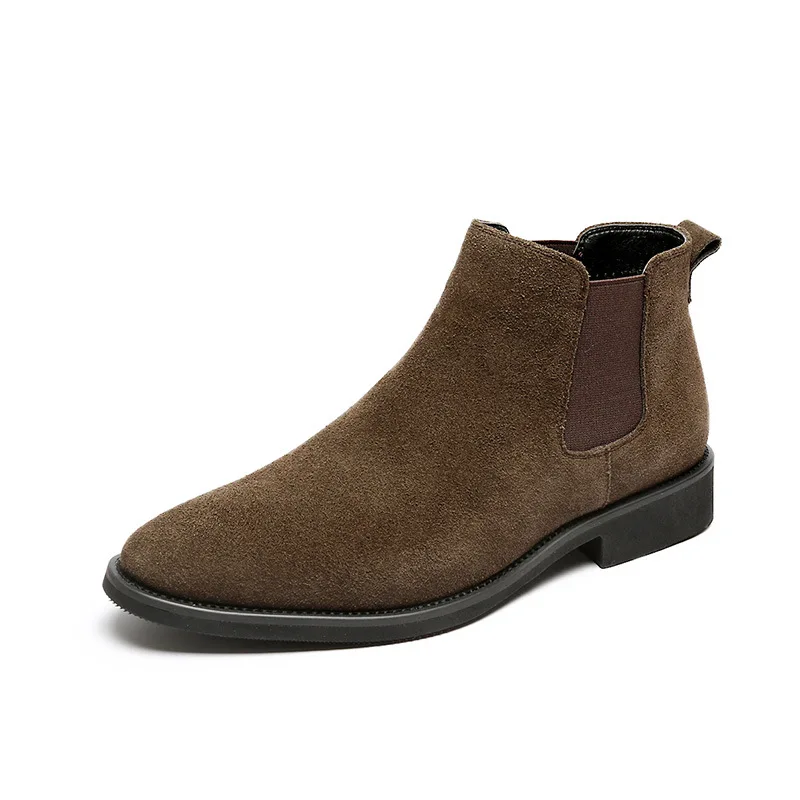 New Product Pointed Slip-on Winter Dress Shoes Pure Color Genuine Suede Leather Ankle Chelsea Boots For Men