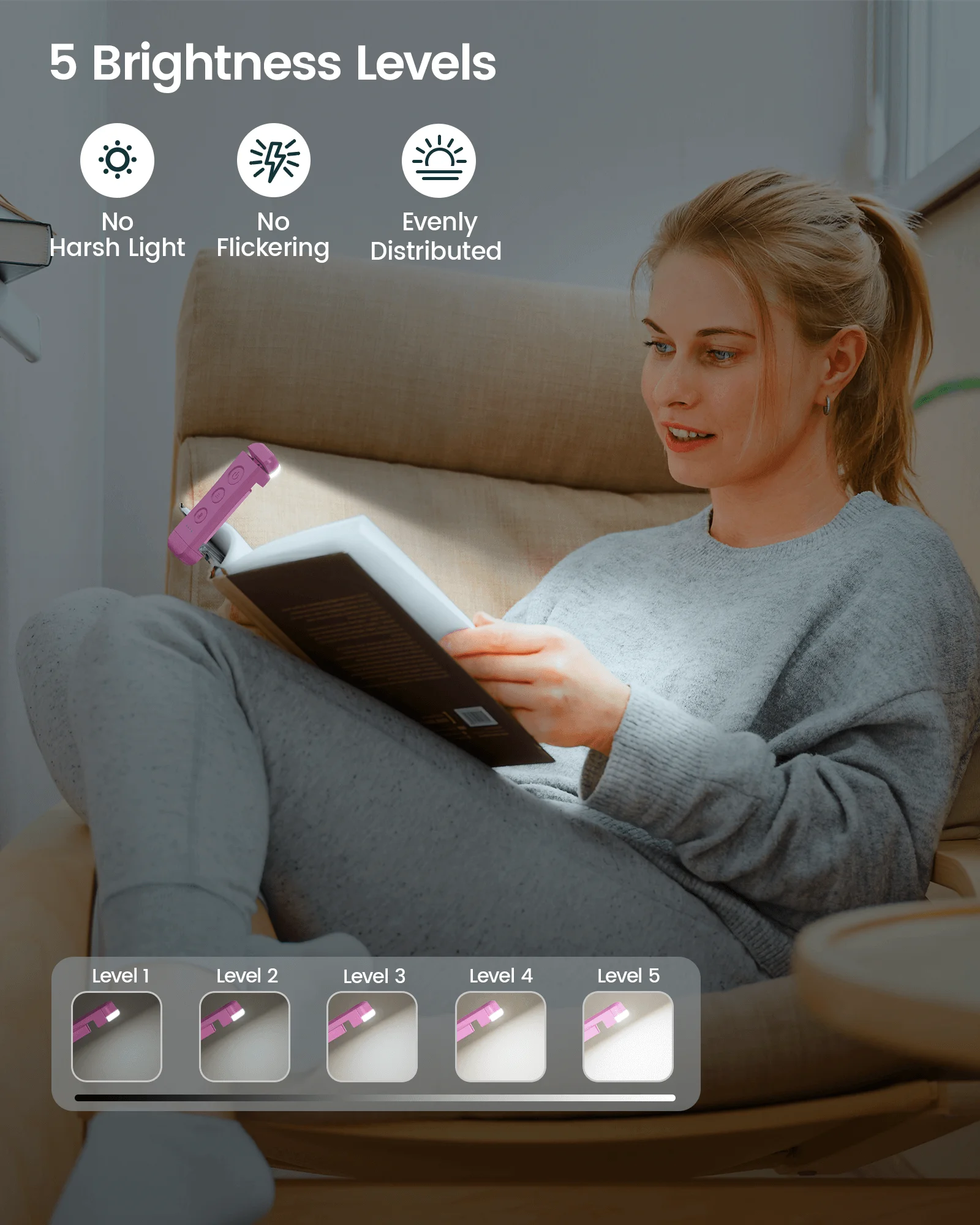 Glocusent High Quality Personal Mini Book Light Rechargeable Wireless Adjustable Reading Lamps Bookmark Light For Reading