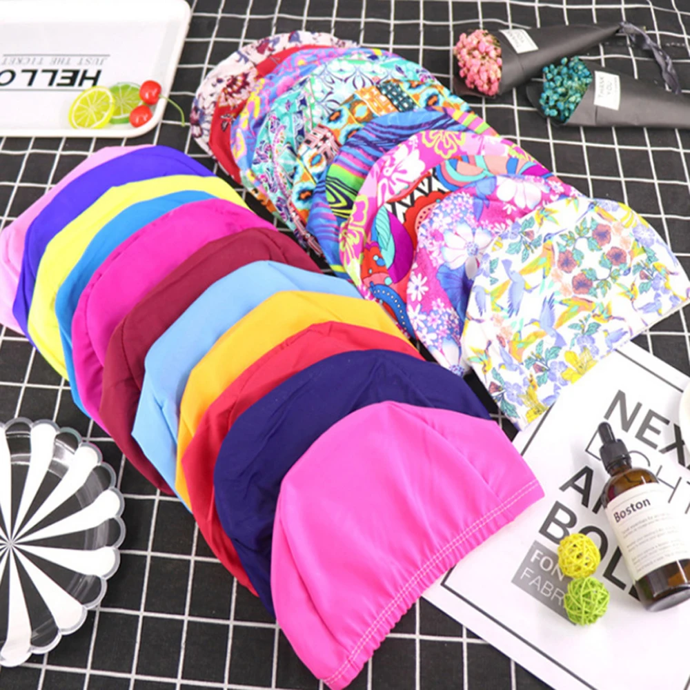 
New Hot Sale Cheap Nylon Fabric Swim Cap Spandex Ear Cover Swimming Caps 