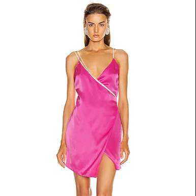 Женская обувь розового цвета с украшением в виде кристаллов сумка на ремешке-цепочке с v-образной горловиной мини платье леди атласное платье с запахом подтяжки слинг разделение сексуальное Клубное платье-комбинация