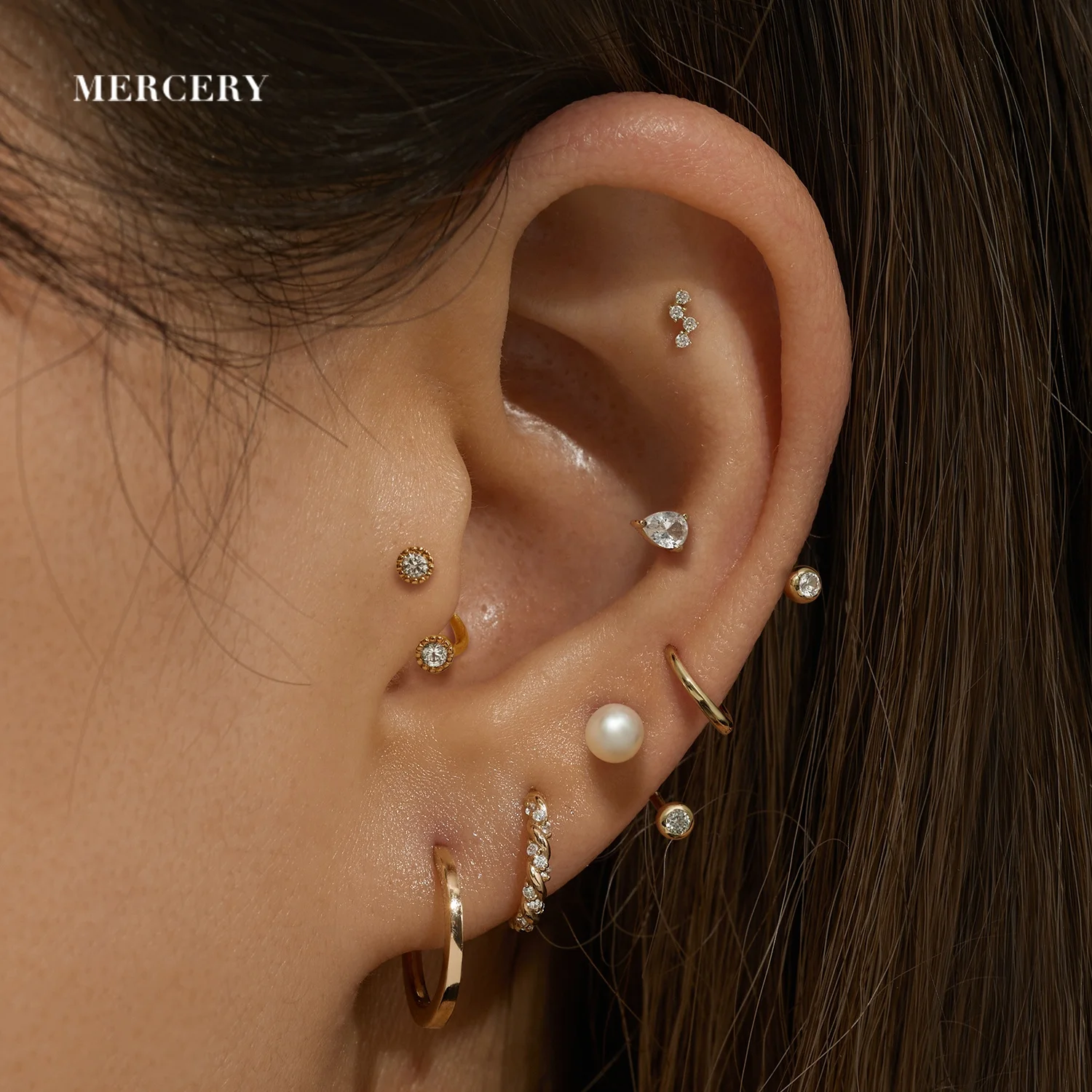 Mercery Customized 14k Solid Gold Belly Ring White Sapphire Horseshoe Ring ODM Septum Nose Piercing Circular Barbell Earrings