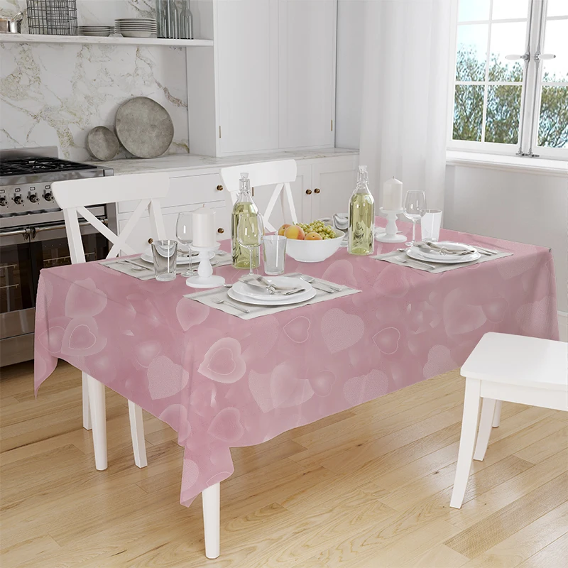 90*140 cm Pink Easy Clean Stain-resistant Heart Pattern 3D(Embossed) PEVA Plastic Tablecloth For Banquet Party Picnic