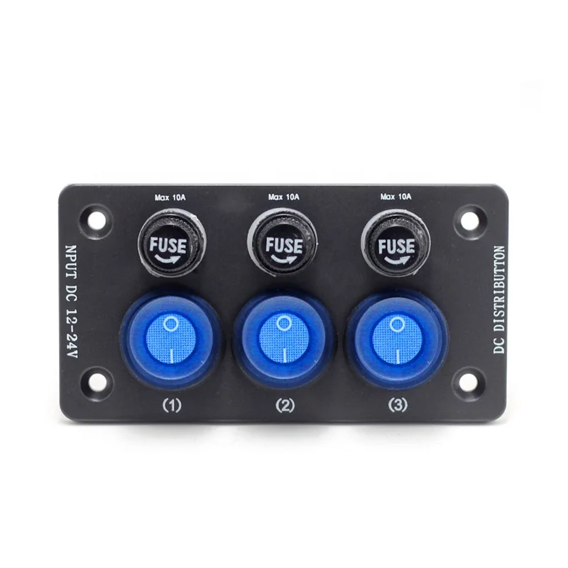 12V 24V 3 Gang fuse dimmer Automotive Car Marine Boat RV Camper rocker switch panel