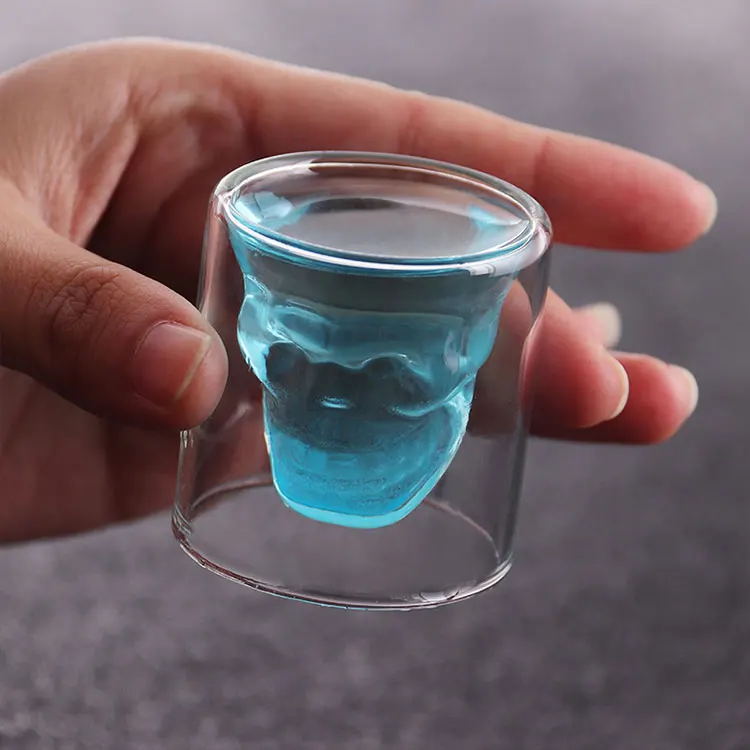 Eco-Friendly handmade 25-250ml Feature Skull Shape Glass Whiskey Cup shot glass double cup