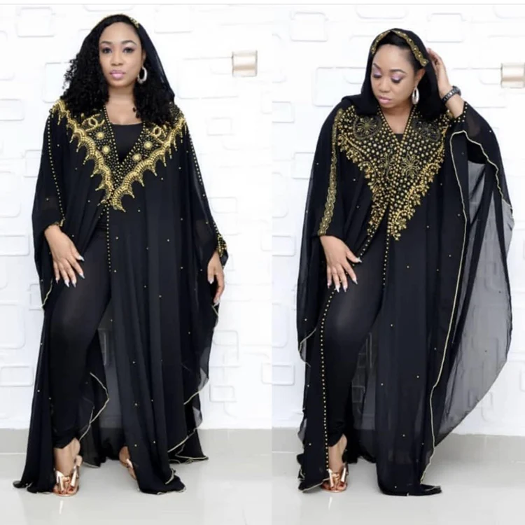 
African Abaya Dashiki Dress Hot Diamond Beaded Muslim Shawl Hooded Cape Women Sling Robe 