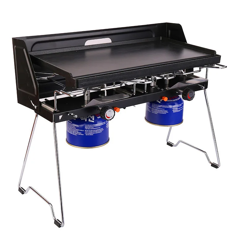 Portable Foldable Double Burner BBQ Grill Windproof Outdoor Camping Picnic Stove for Customized color BBQ