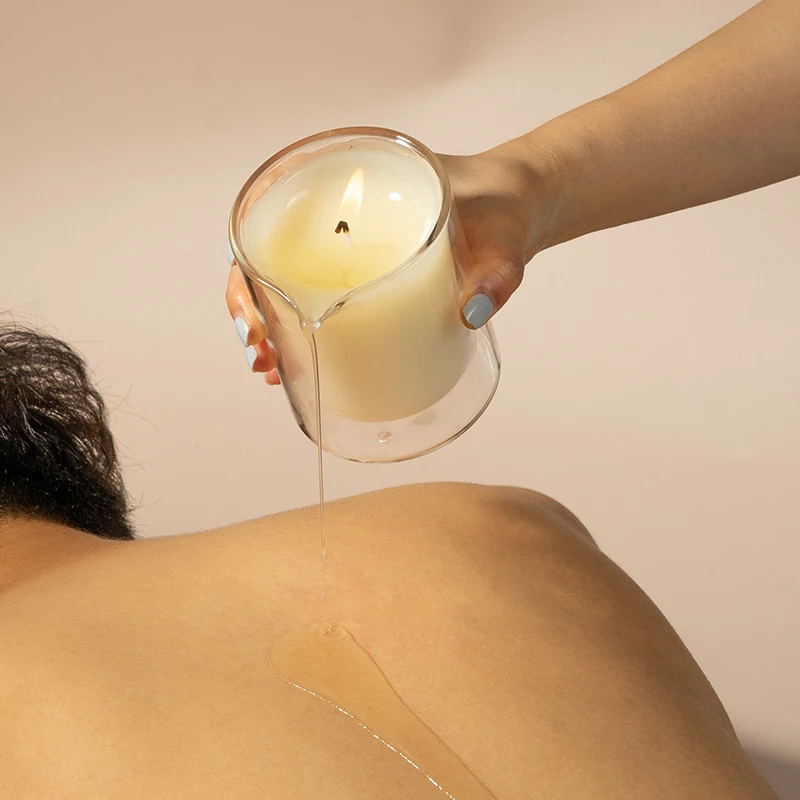 cinemas double wall sexy spa body coconut wax massage oil candles with spout customizing bamboo lid