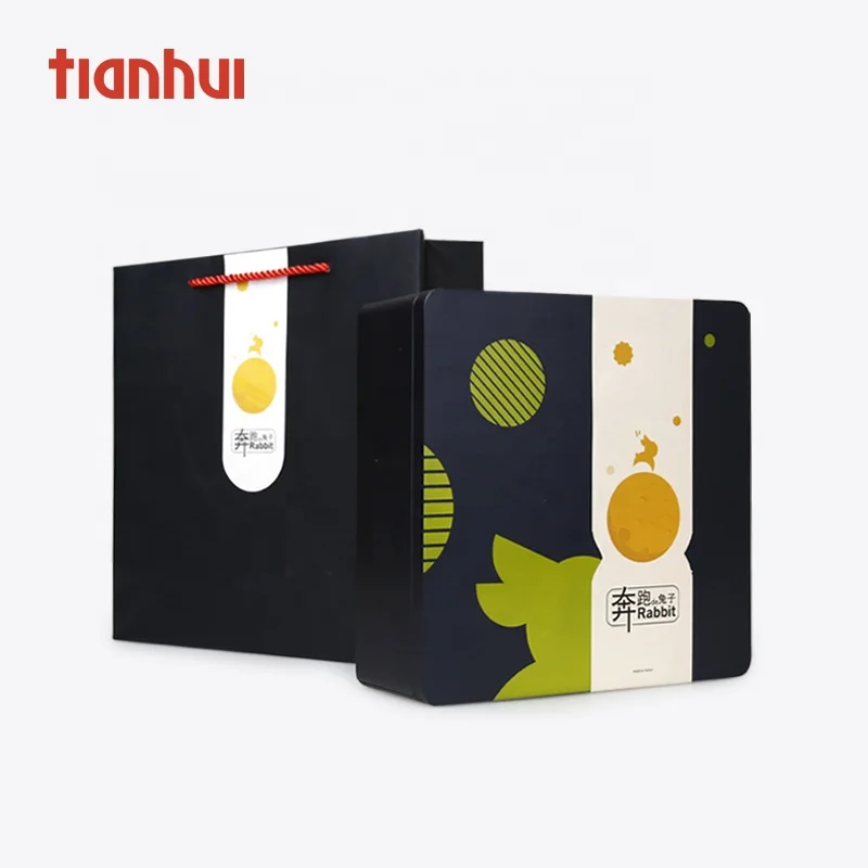 Tianhui Custom Logo Black Square Metal Cookie Gifts Tea Tin Box packaging Empty Box