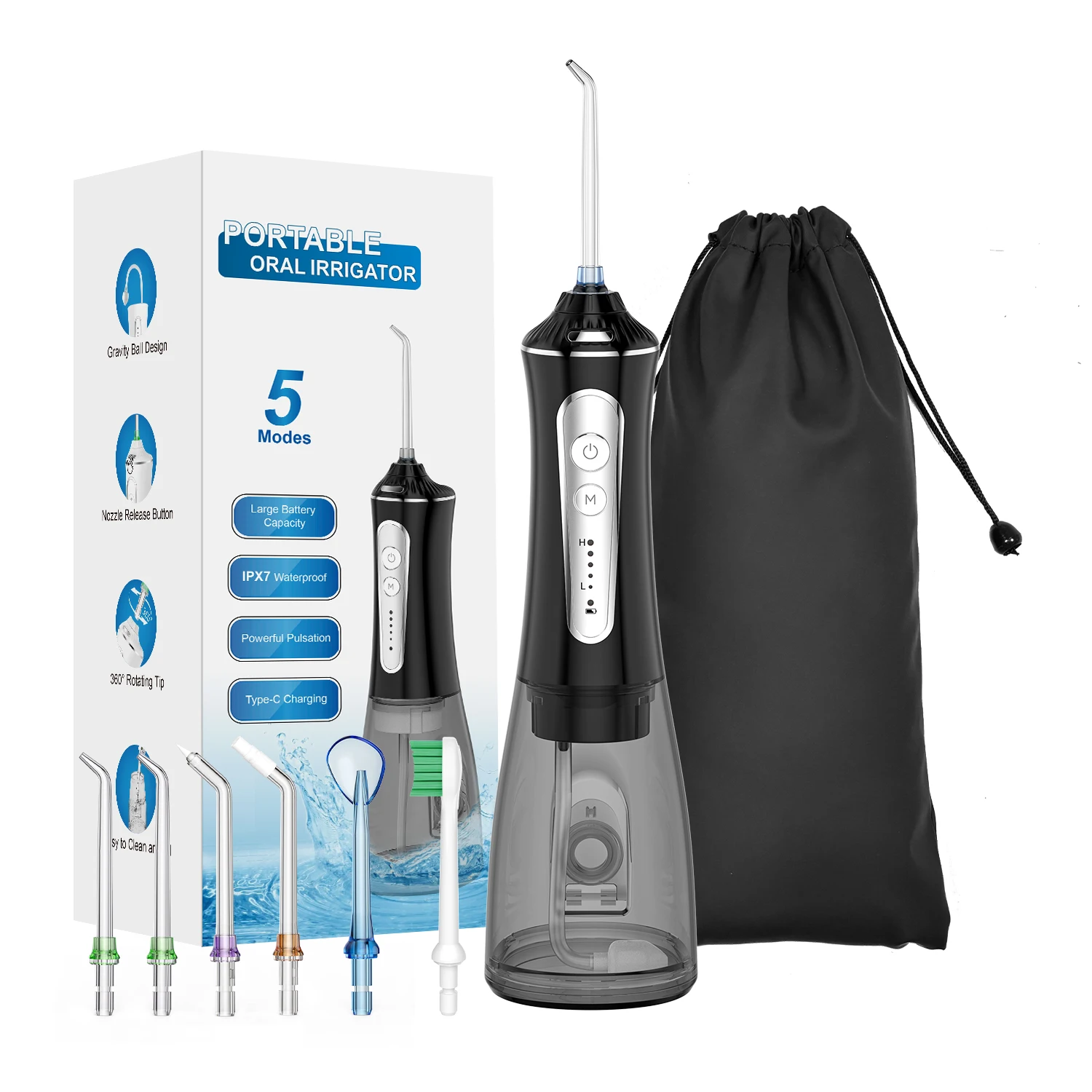 H2ofloss Water Flosser for Teeth Cordless Rechargeable Oral Irrigator Dental 300ML Electric Tooth Flosser