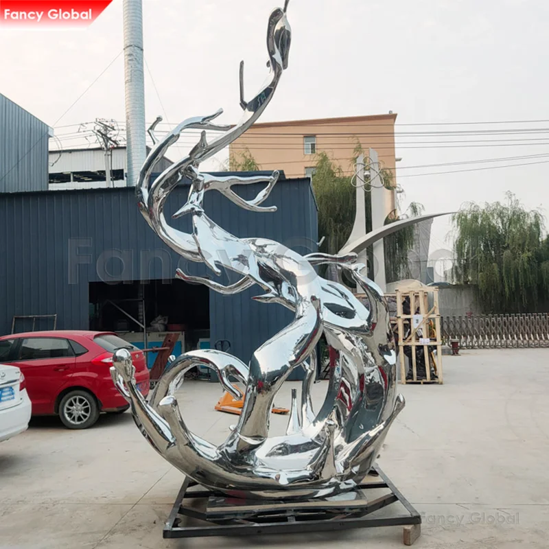 Custom Large Outdoor Garden Modern Metal Polished Stainless Steel Abstract Statue Sculpture