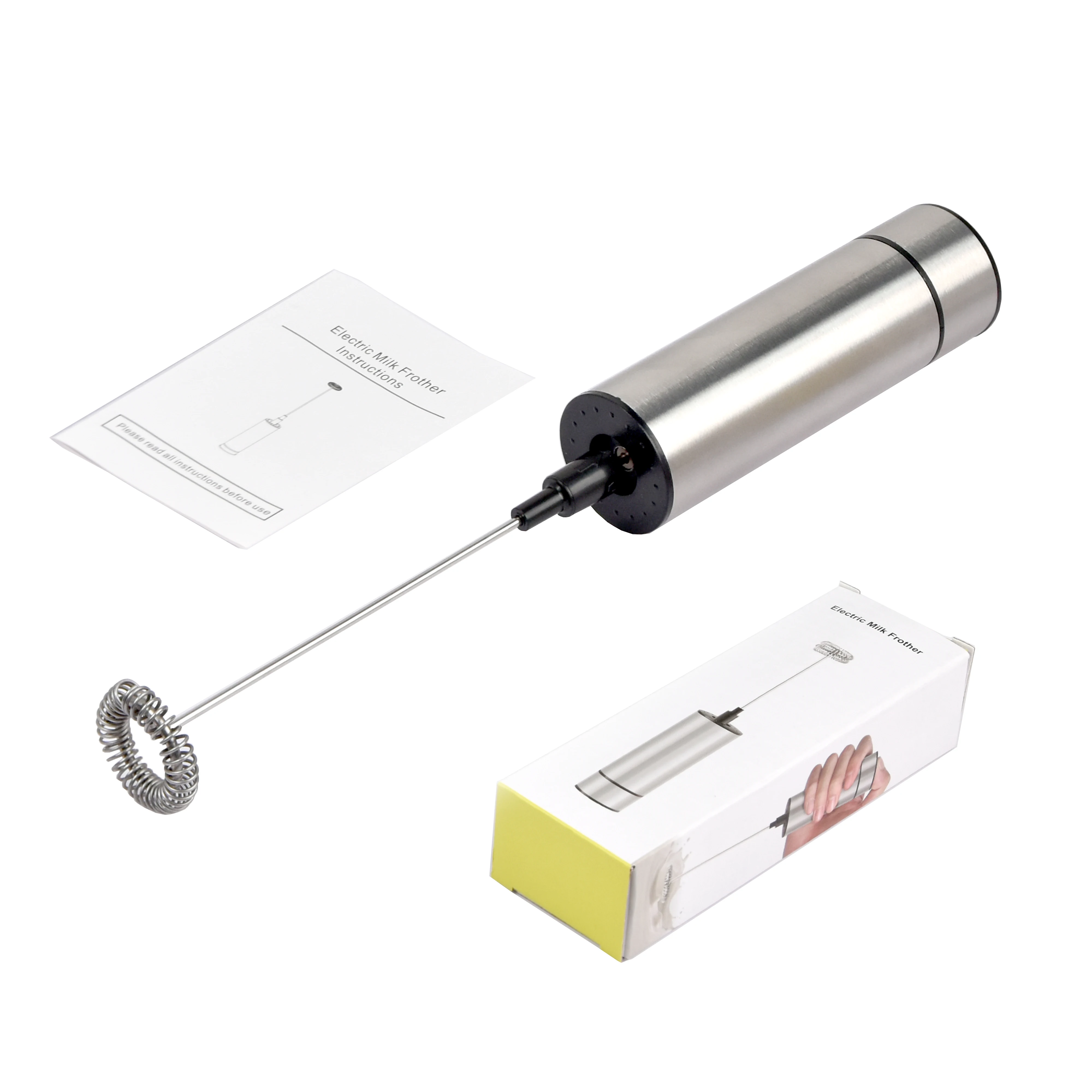 2023 Factory price Stainless steel handle portable battery automatic electric milk frother for mixer coffee