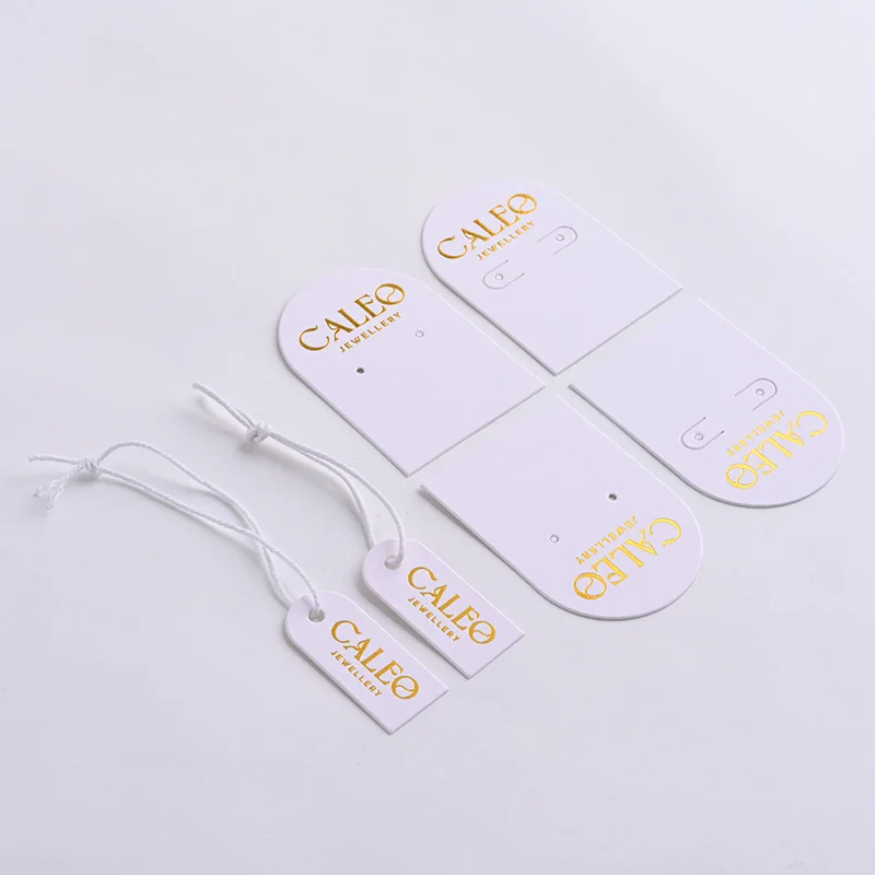 custom Gold foil logo white eco friendly mini swing ticket recyclable texture natural cotton paper letterpress hang tag