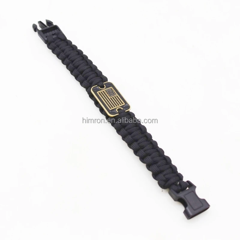 New Design Paracord Wristband Customized Metal Plate Woven Bracelets Men Blue Flag 550 Paracord Bracelet