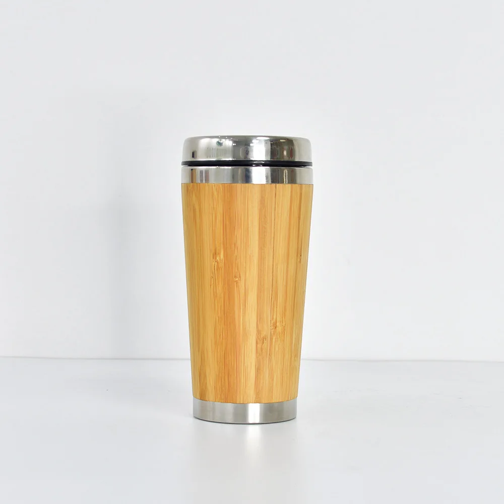 Eco-friendly Insulated Stainless Steel Double Wall Natural Bamboo Travel Mug With Lid