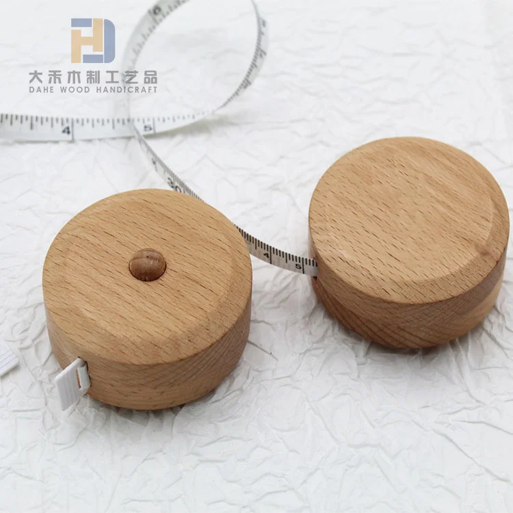 Polished Smooth Surface Round Square Beech 2m Wood Tape Measure Ruler Custom Shape Portable Wooden Measuring Tapes for Daily Use