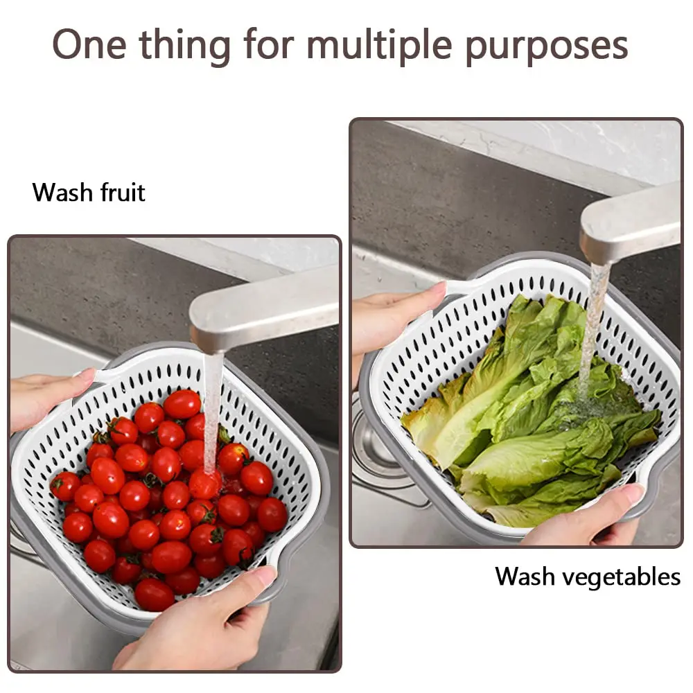 Kitchen Plastic PP double layer rotatable drain basket vegetable & fruit storage box washing basket