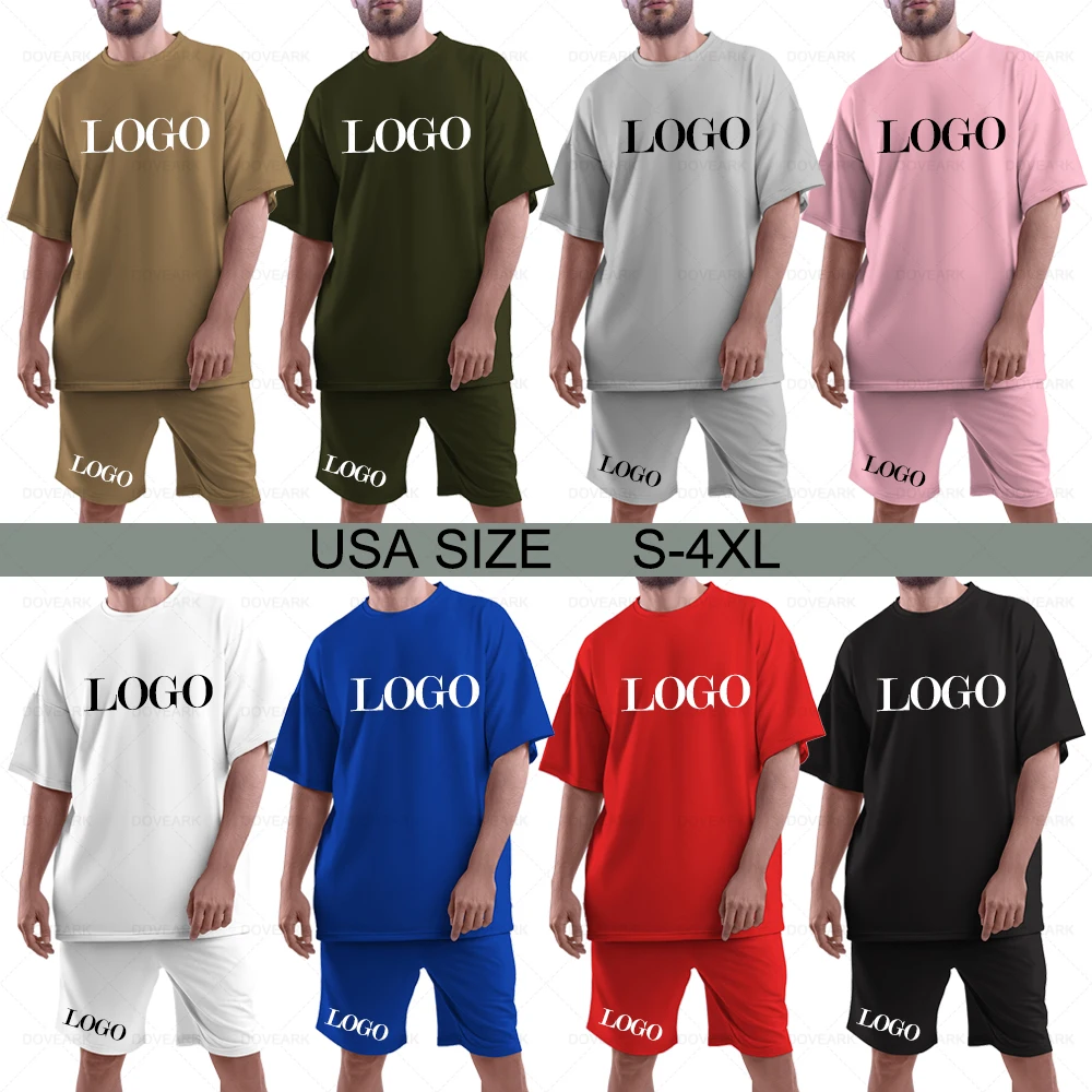 2023 High Quality Standard USA SIZE 250 Grams Heavy Weight Drop Shoulder Causal  Men Clothing Wholesale T Shirt Short Sets