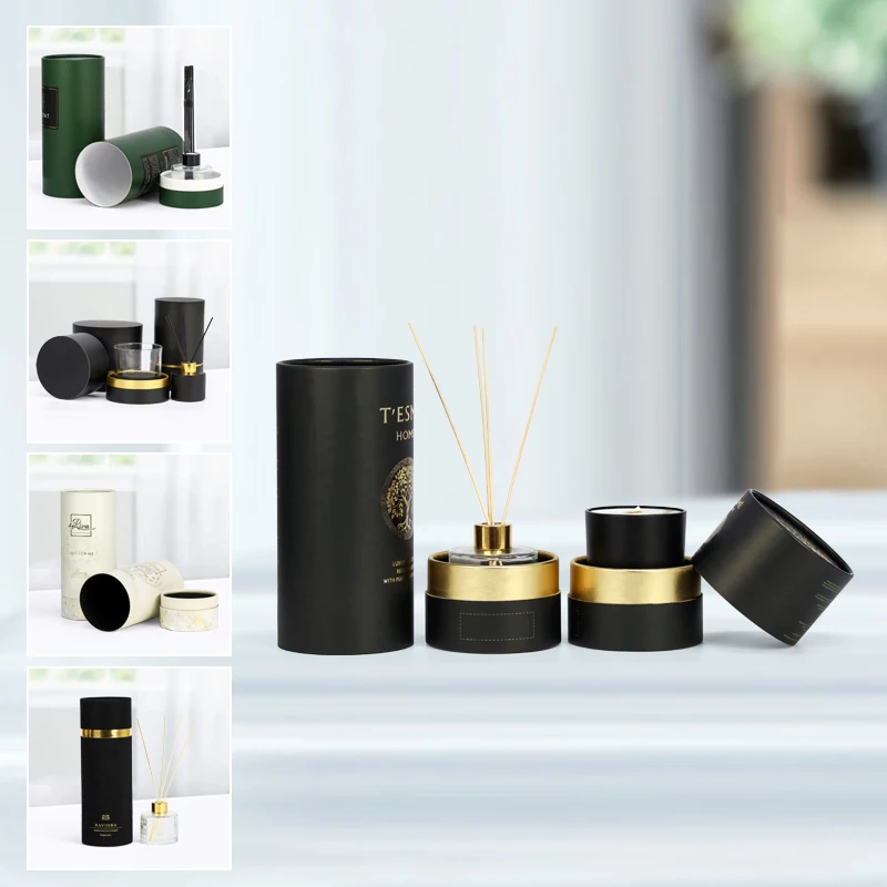 Custom perfume cosmetic glass reed diffuser jar candle cylinder packaging box paper tube