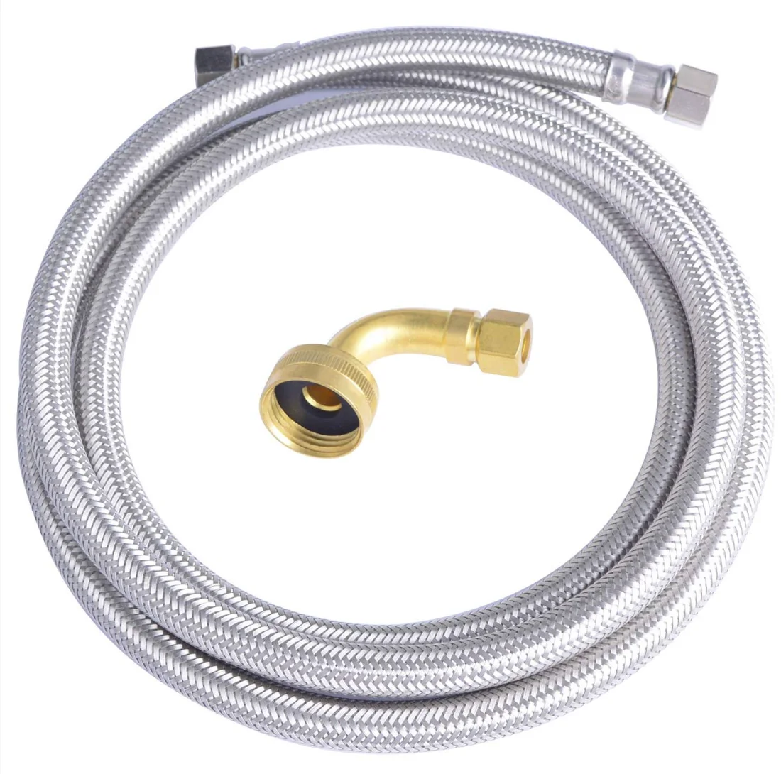 No-Lead Burst Proof Hot & Cold Stainless Steel Dishwasher Installation Kit 4ft Washer Supply Lines