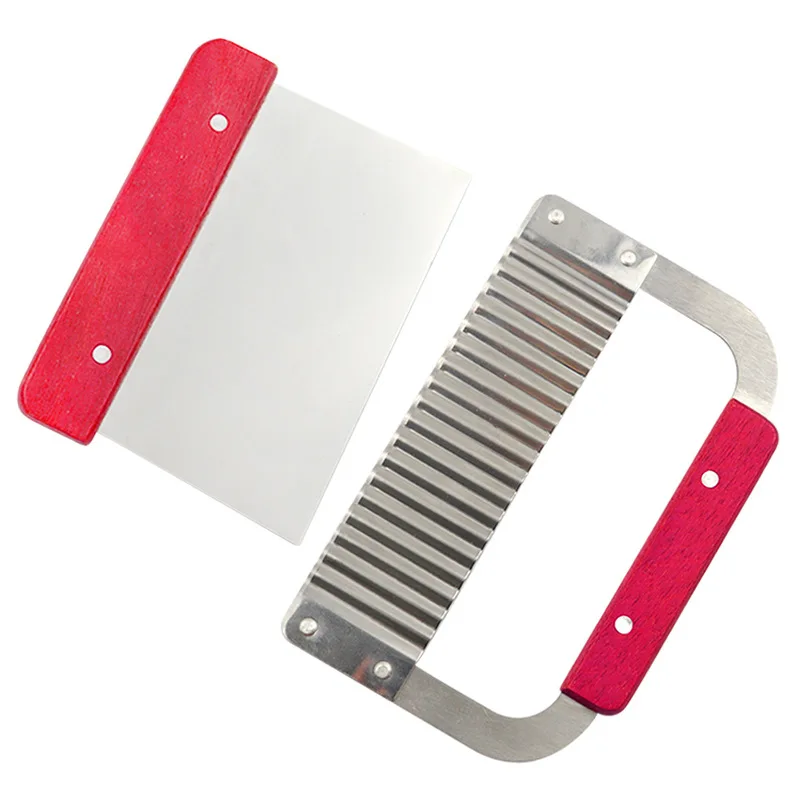 2 Pieces/Set Stainless Steel Straight & Wavy  Loaf Soap Cutter  Blades Cutting Tools set Wood Handle Soap Knife