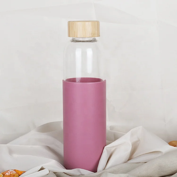 LFGB герметичная бамбуковая крышка термостойкая бутылка для воды из боросиликатного стекла