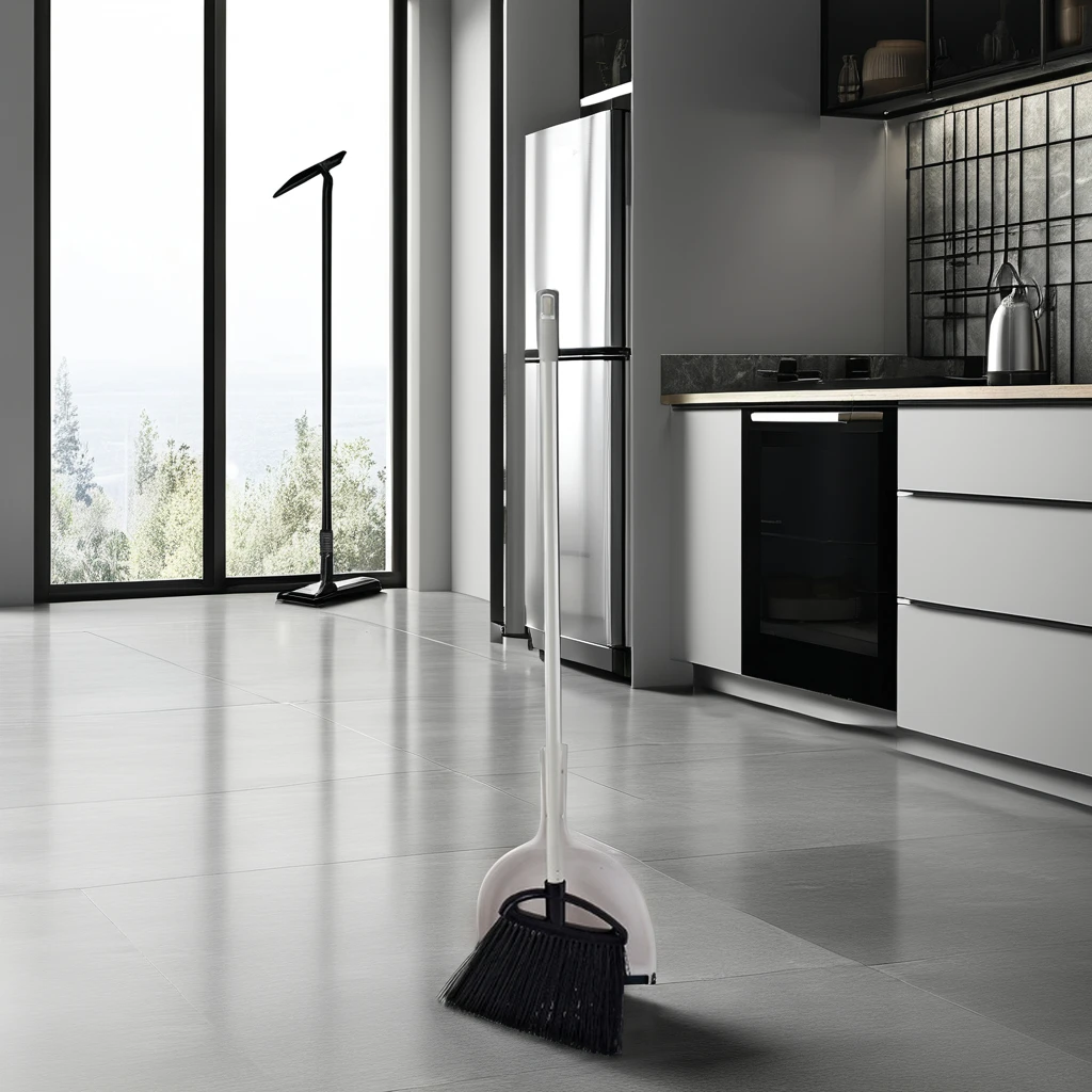 Sunshine Wholesale Professional Long Handle Dust Pan and Broom Economic PP with Metal Fiber PET Broom Head for Home Cleaning