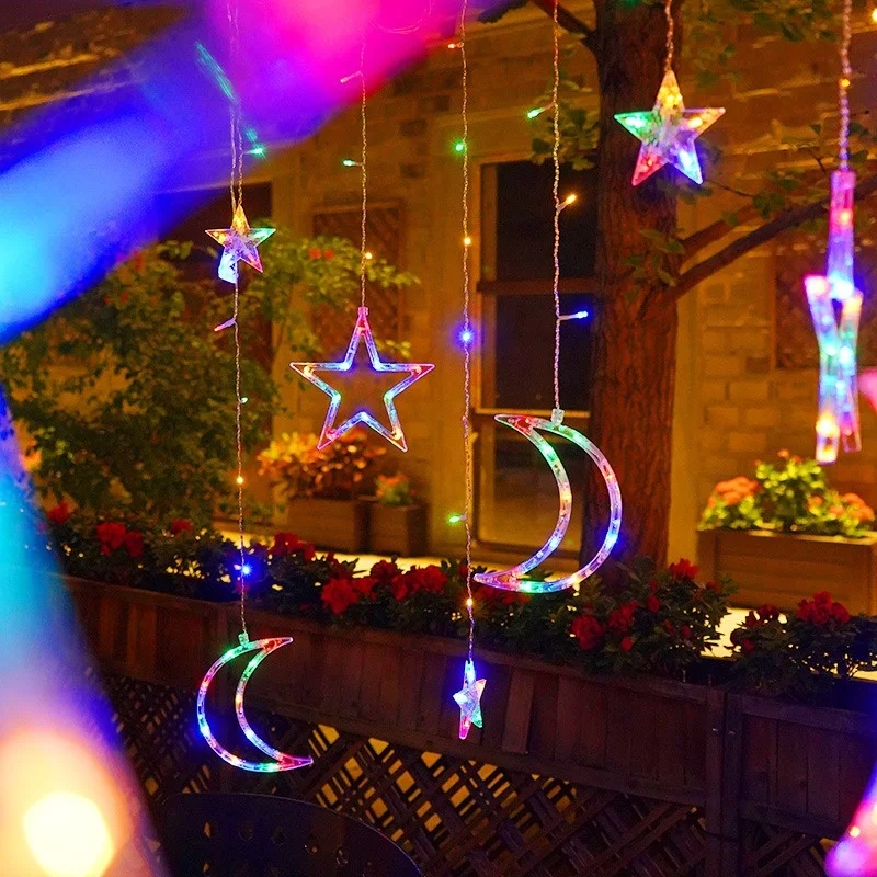 Led curtain lights 3.5m 8 Modes Waterproof Star Moon Fairy String Light Christmas Curtain Lights With Remote Control
