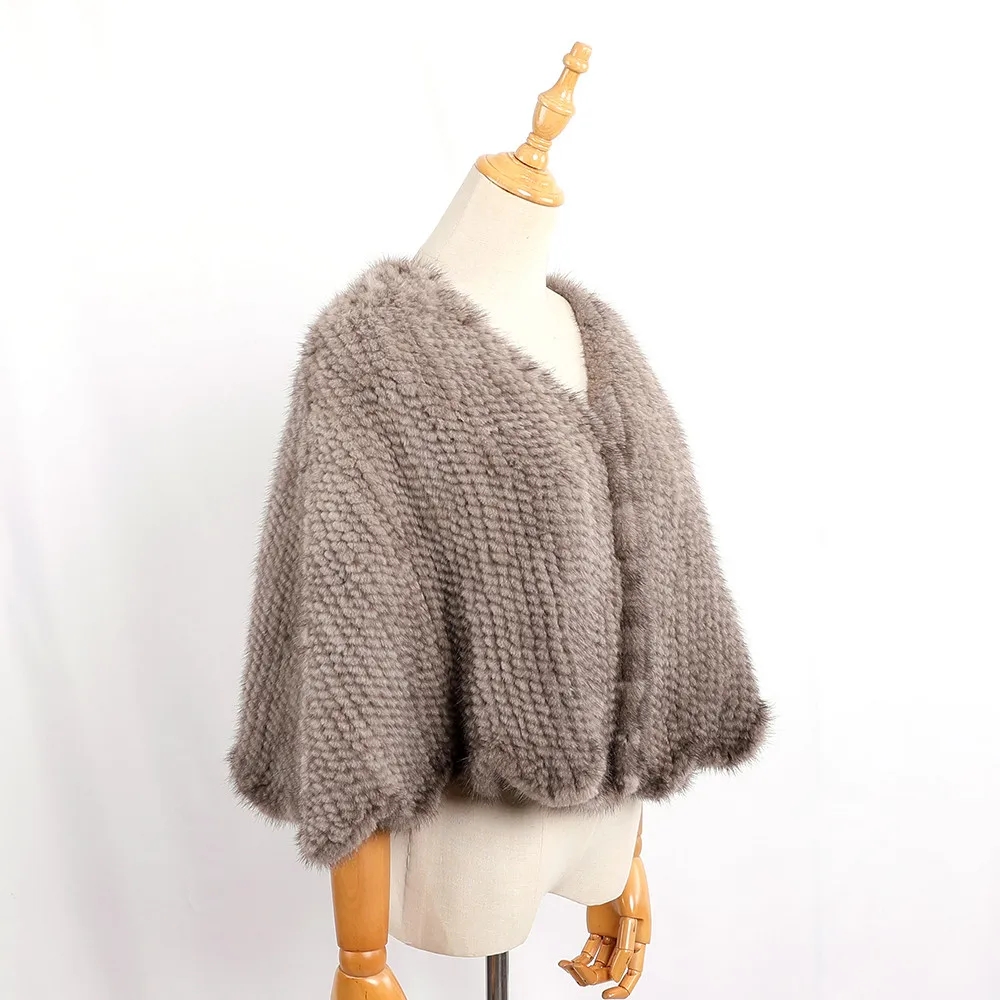 Luxury Genuine Mink Fur Knitted Shawl Wrap Cape Women Lady Real Fur Poncho coat Short Jacket Stole Party Wedding opera cape