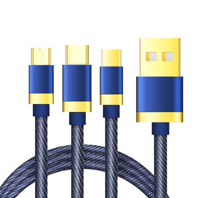 
SIPU 3 in 1 metal security head cowboy durable tube data line for Iphone android and type cable 