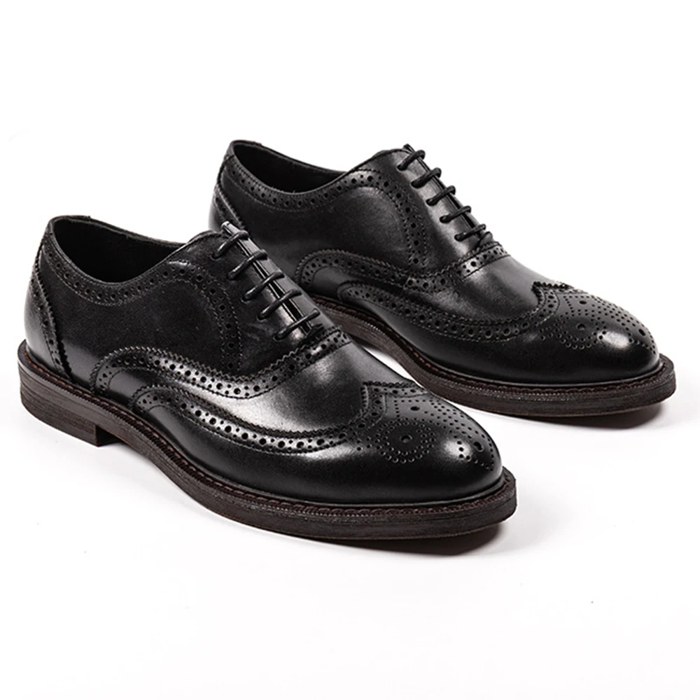 2024 Stylish High Quality Brogue Handmade Comfortable Wearing-Resist Genuine Leather Oxford Shoes for Men Lace-Up Dress Shoe