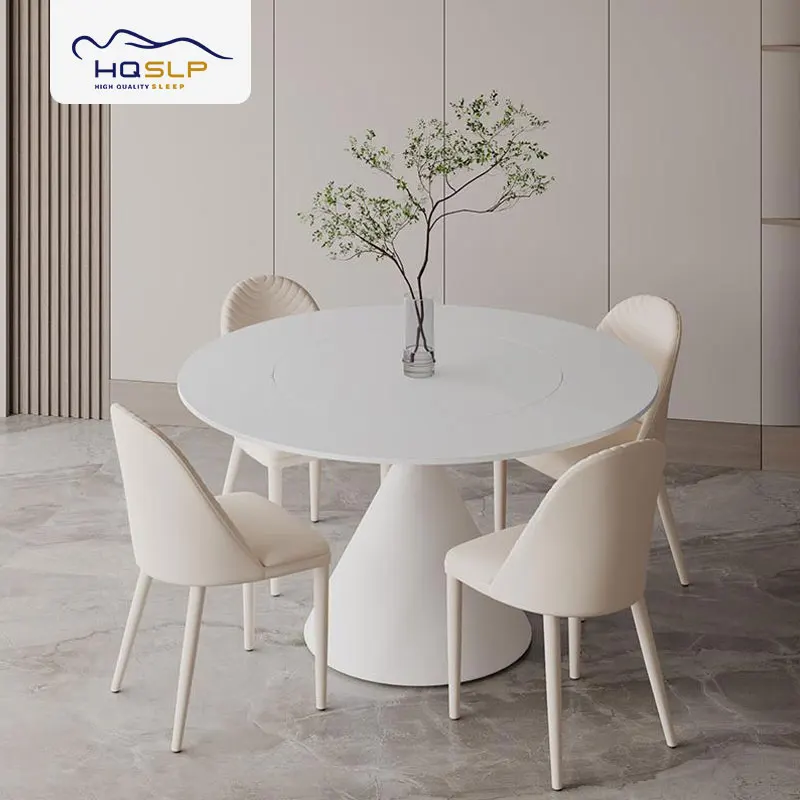 HQSLP White dining table wooden top and legs with modern Leisure Coffee Table for Home and Kitchen
